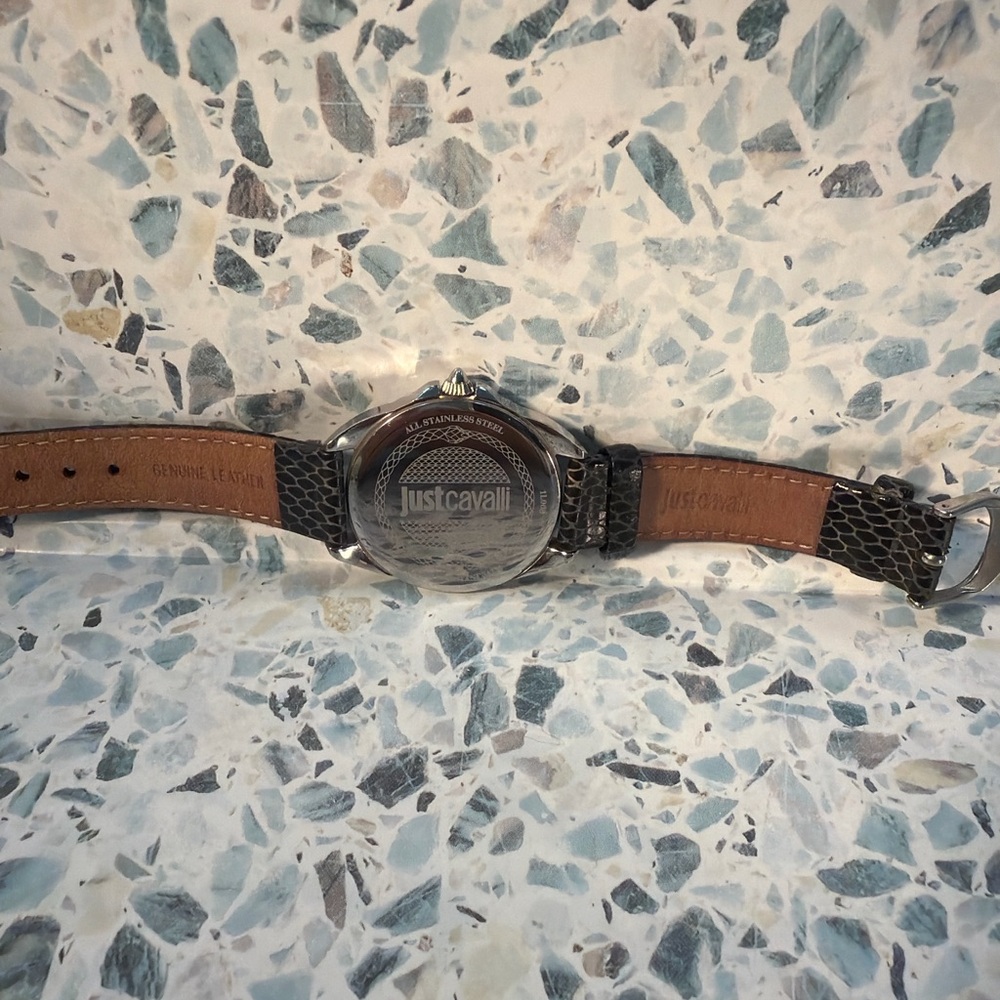Just Cavalli Snake Print Leather Watch Silver Tone Statement Dial - Picture 3 of 4